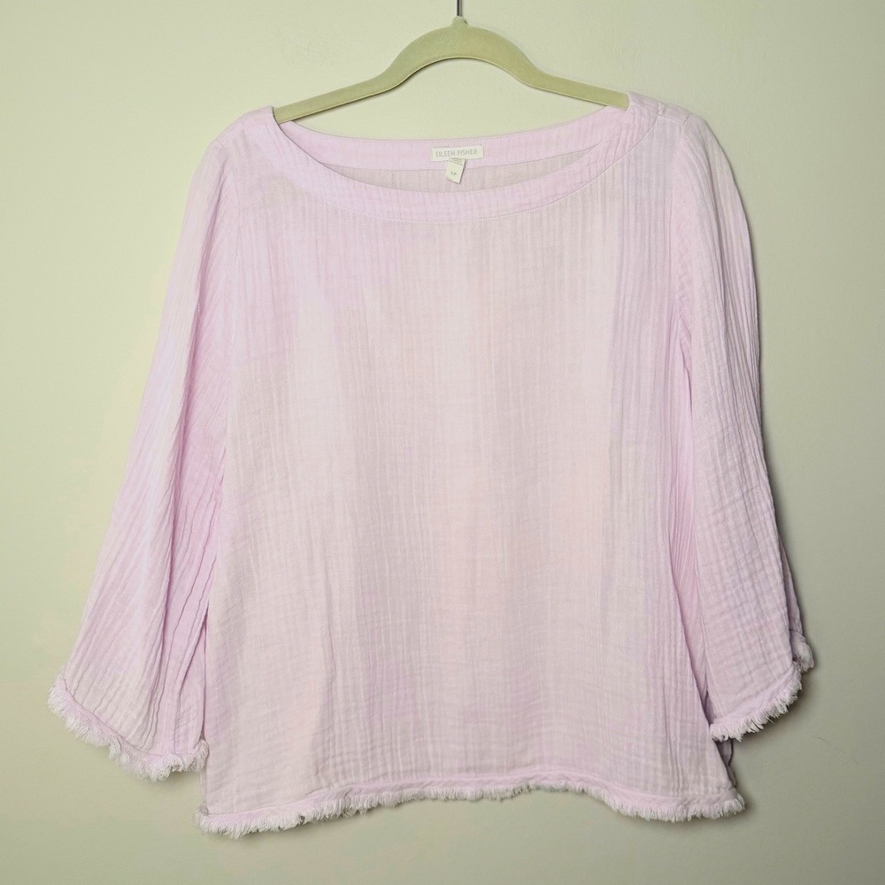 Women's Eileen Fisher 100% Cotton Lavender Long Sleeve Blouse Size Small